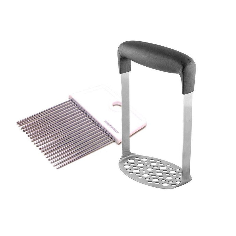 Kit de triturador de patatas + soporte para cortar cebollas de acero inoxidable