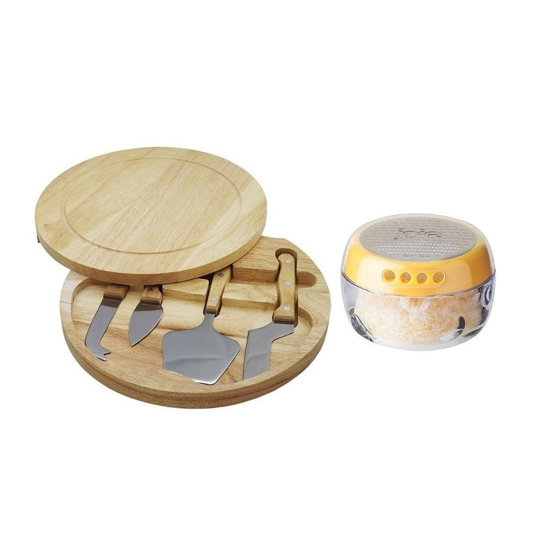 Kit Queso 5 Piezas Tabla Madera + Rallador Aspersor Joie