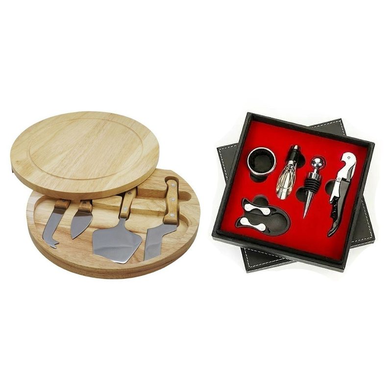 Kit Vino 5 Piezas + Kit Queso 5 Piezas Tabla Madera Cnf