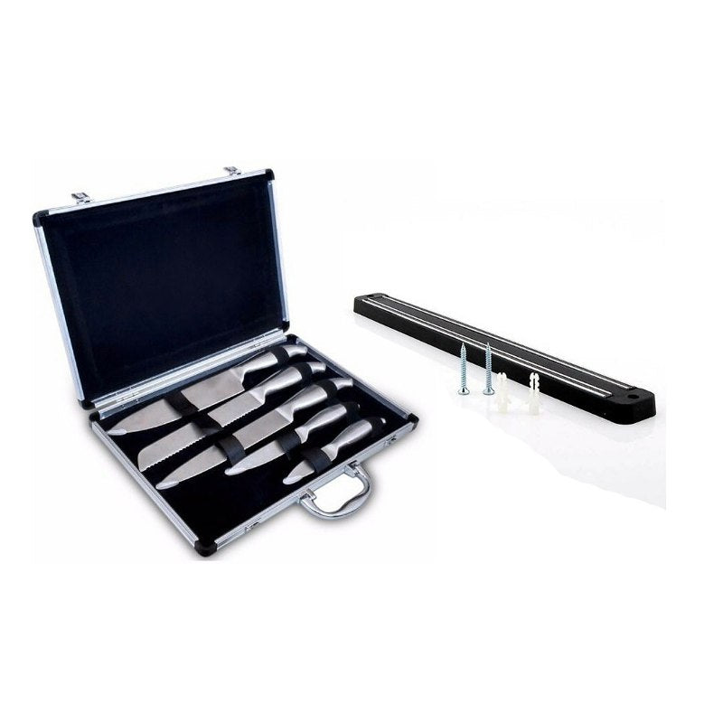Kit Cuchillos 5 Pzs Acero Inoxidable Más Imán De Barra Magnética C Nf