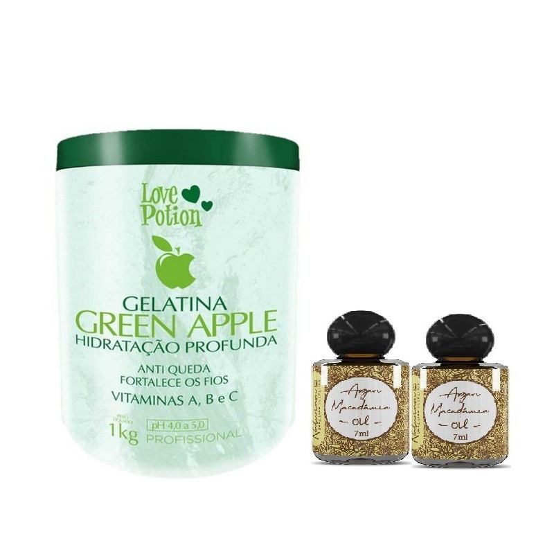 Green Apple Love Potion Hair Gelatin 1kg + 02 Oil 7ml