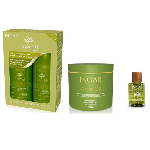 Inoar Kit Duo Argan Oil 250ml + Máscara 500ml + Ampola 7ml