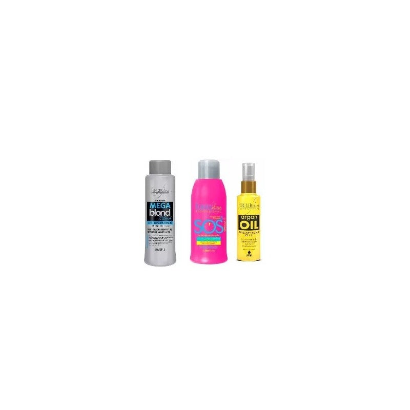 Kit=1 Sos Anti +1 Argan 60ml+1 Mega Blond Black-forever Liss