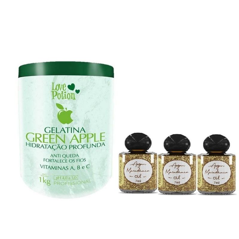 Green Apple Love Potion Hair Gelatin 1kg + 3 Oils 7ml