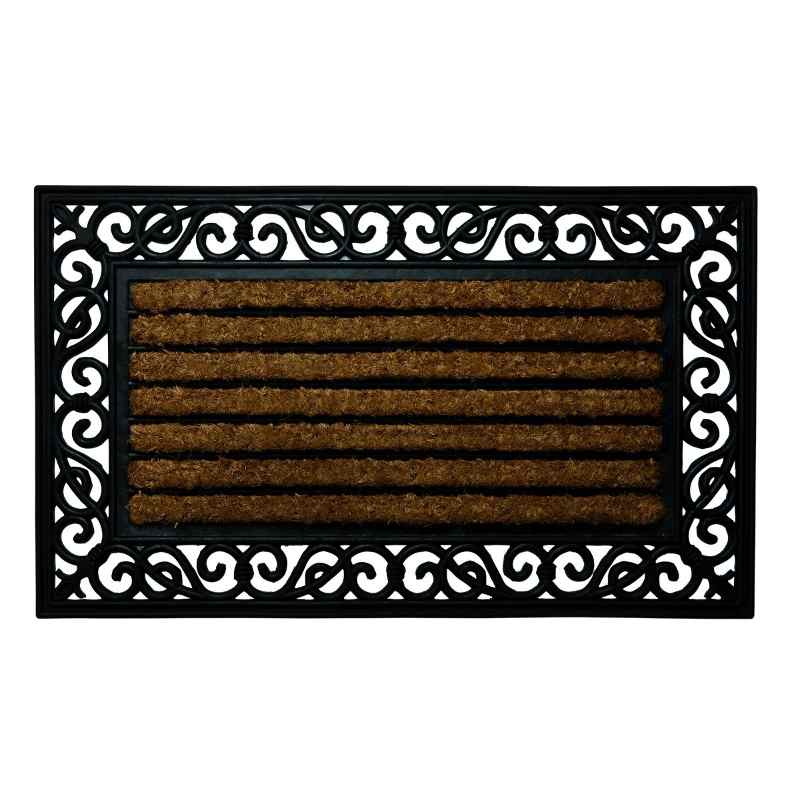 Coconut Fiber Doormat Rug Rubber Border Stripes Details