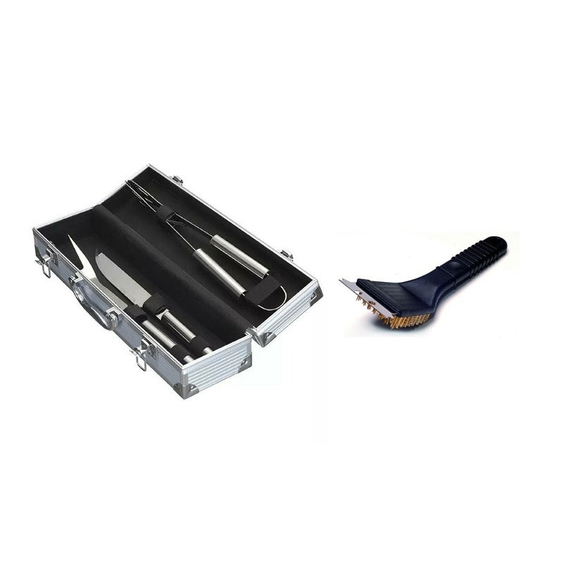 Barbecue Kit 3 Pieces Suitcase + Brush for Metal Grill C Nf