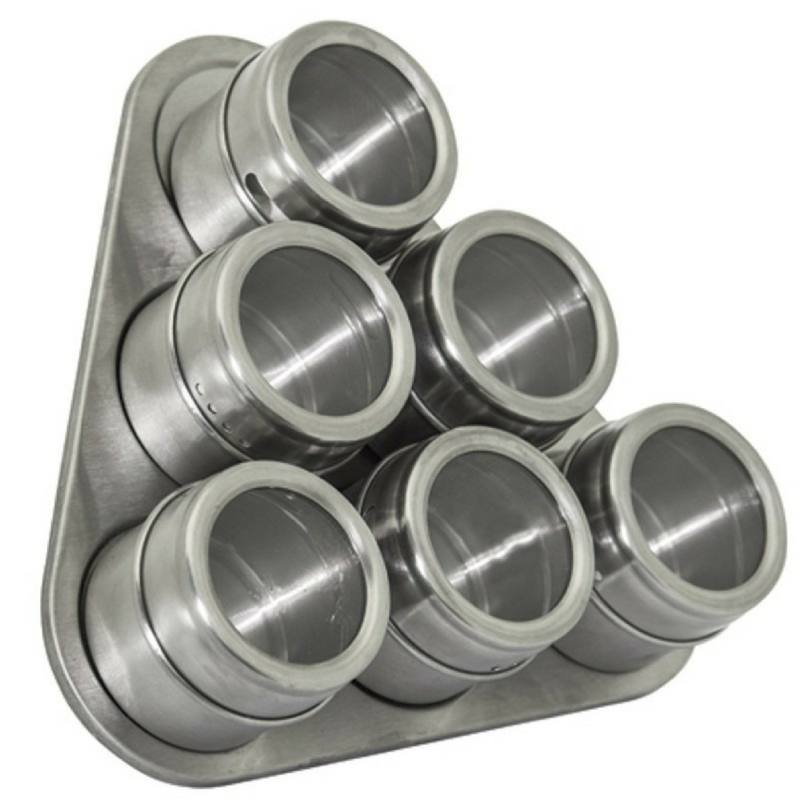 Kit With 6 Magnetic Stainless Steel Seasoning Condiment Holders
